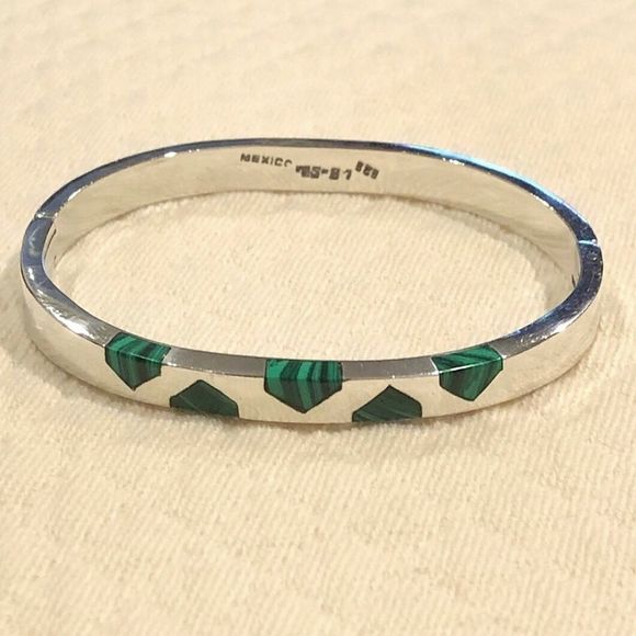 Vintage TAXCO Malachite Sterling Silver Hinged Bangle - Picture 9 of 13